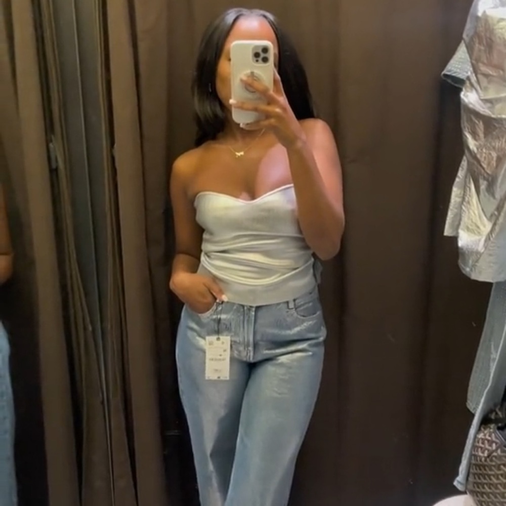 Zara Silver Knit Bustier Top - Picture 8 of 16